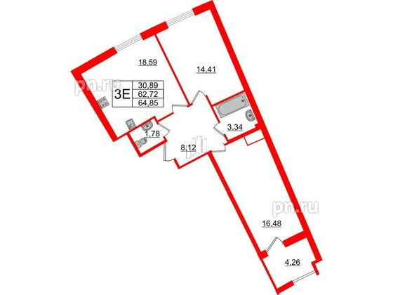 Квартира в ЖК Морская набережная.SeaView 2, 2 комнатная, 64.85 м², 11 этаж