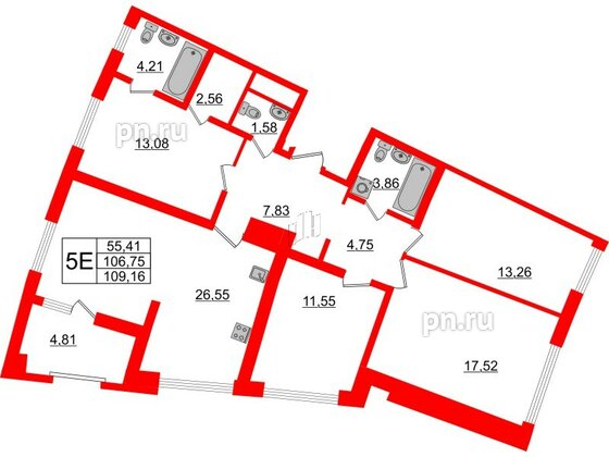 Квартира в ЖК Морская набережная.SeaView 2, 4 комнатная, 109.16 м², 3 этаж