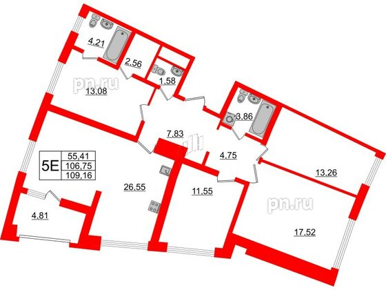 Квартира в ЖК Морская набережная.SeaView 2, 4 комнатная, 109.16 м², 6 этаж