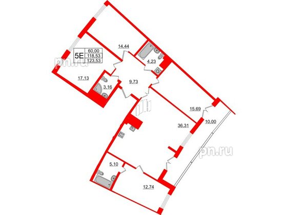 Квартира в ЖК Морская набережная.SeaView 2, 4 комнатная, 123.53 м², 16 этаж