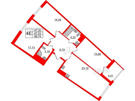 Квартира в ЖК Морская набережная.SeaView 2, 3 комнатная, 89.74 м², 4 этаж