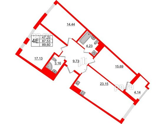 Квартира в ЖК Морская набережная.SeaView 2, 3 комнатная, 89.6 м², 6 этаж