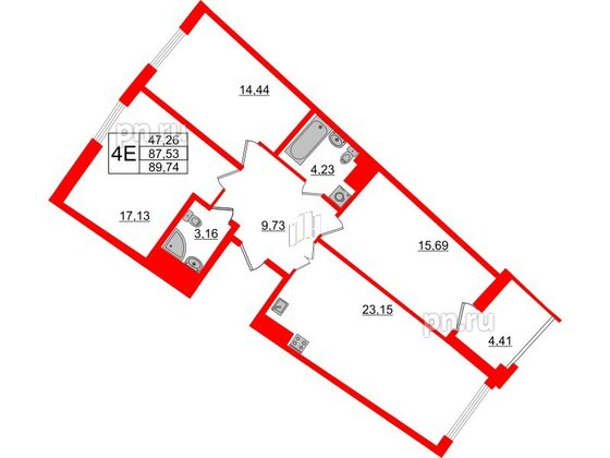 Квартира в ЖК Морская набережная.SeaView 2, 3 комнатная, 89.74 м², 13 этаж