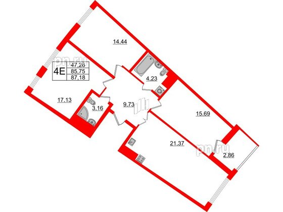 Квартира в ЖК Морская набережная.SeaView 2, 3 комнатная, 87.18 м², 15 этаж