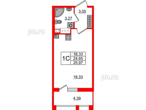 Квартира в ЖК Прайм Приморский, студия, 24.65 м², 11 этаж