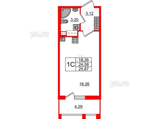 Квартира в ЖК Прайм Приморский, студия, 24.58 м², 11 этаж