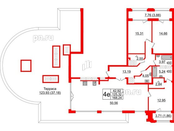 Квартира в ЖК Шепилевский, 3 комнатная, 168.24 м², 24 этаж