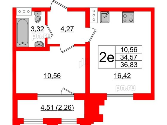 Квартира в ЖК Шепилевский, 1 комнатная, 36.83 м², 7 этаж