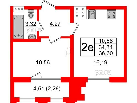 Квартира в ЖК Шепилевский, 1 комнатная, 36.6 м², 15 этаж