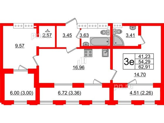 Квартира в ЖК Шепилевский, 1 комнатная, 62.91 м², 19 этаж