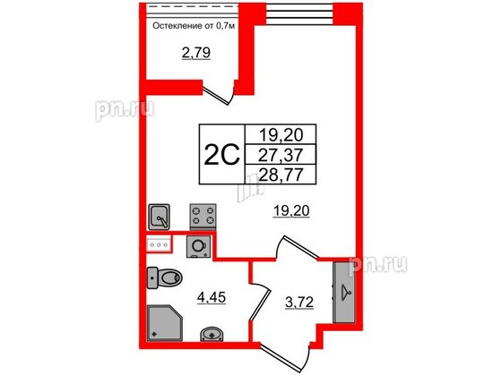 Квартира в ЖК Прайм Приморский, студия, 27.37 м², 3 этаж