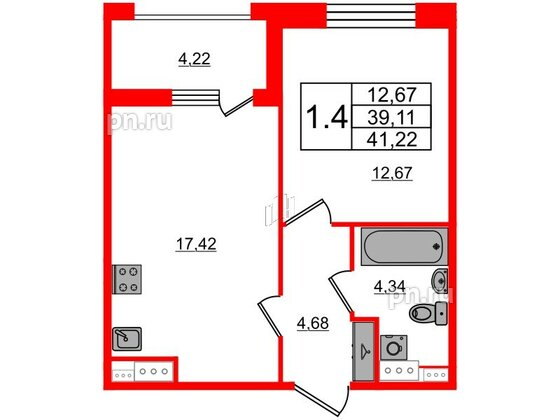 Квартира в ЖК Прайм Приморский, 1 комнатная, 39.11 м², 8 этаж