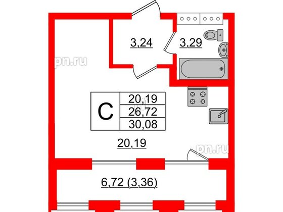 Квартира в ЖК Шепилевский, студия, 30.08 м², 14 этаж