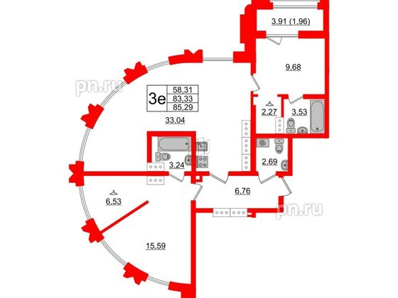 Квартира в ЖК Шепилевский, 2 комнатная, 85.29 м², 18 этаж