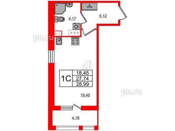 Квартира в ЖК Прайм Приморский, студия, 27.74 м², 10 этаж