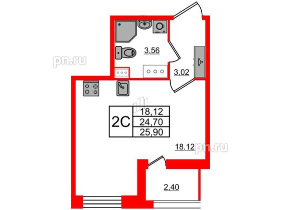 Квартира в ЖК Прайм Приморский, студия, 24.7 м², 10 этаж