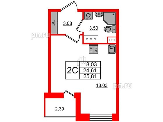 Квартира в ЖК Прайм Приморский, студия, 24.61 м², 12 этаж