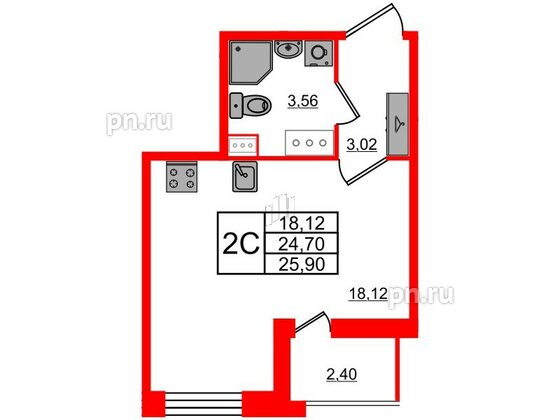 Квартира в ЖК Прайм Приморский, студия, 24.7 м², 6 этаж