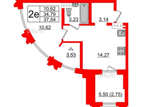 Квартира в ЖК Шепилевский, 1 комнатная, 37.54 м², 7 этаж