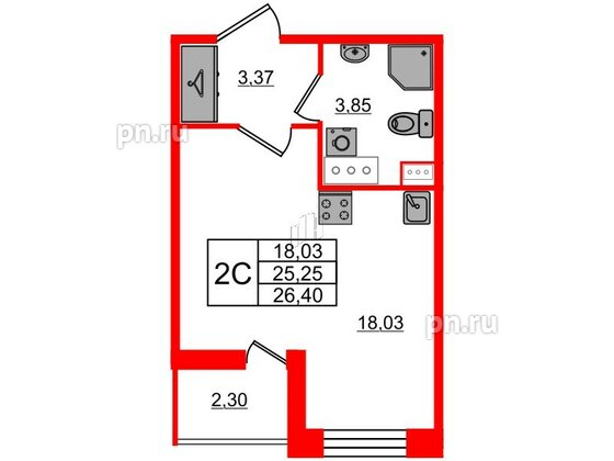 Квартира в ЖК Прайм Приморский, студия, 25.25 м², 12 этаж