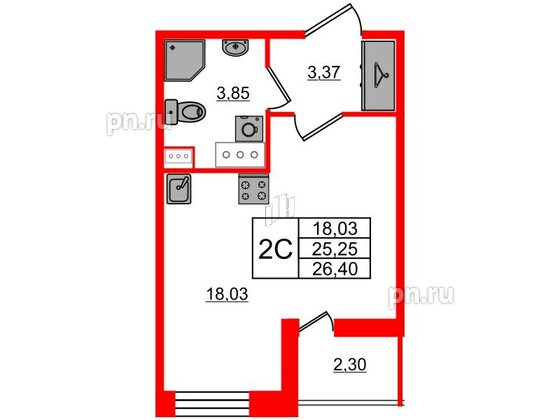 Квартира в ЖК Прайм Приморский, студия, 25.25 м², 11 этаж