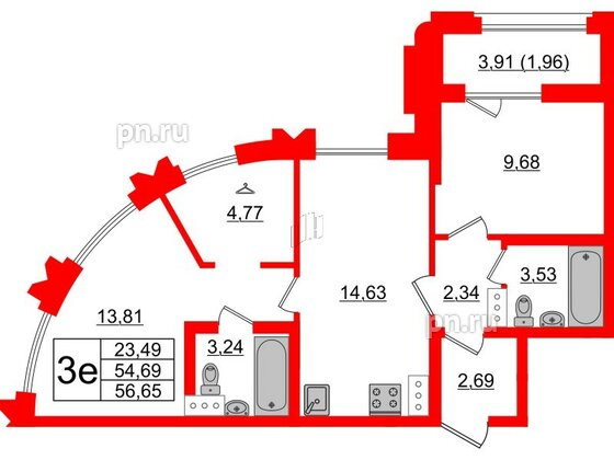 Квартира в ЖК Шепилевский, 2 комнатная, 56.65 м², 6 этаж