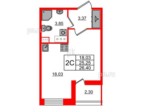 Квартира в ЖК Прайм Приморский, студия, 25.25 м², 10 этаж