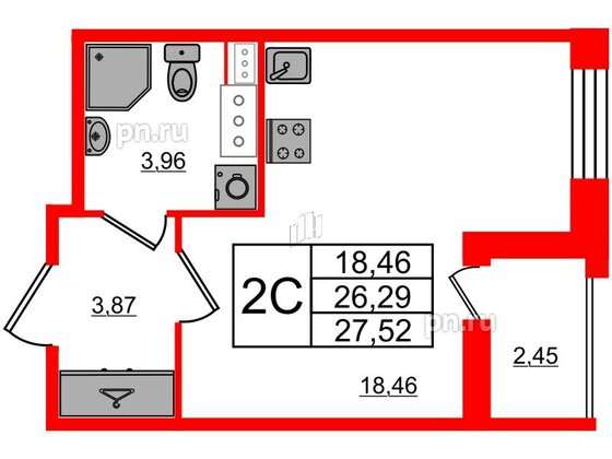 Квартира в ЖК Прайм Приморский, студия, 26.29 м², 11 этаж