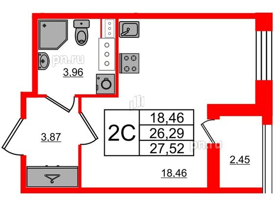 Квартира в ЖК Прайм Приморский, студия, 26.29 м², 4 этаж