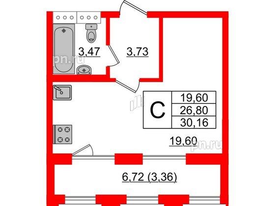 Квартира в ЖК Шепилевский, студия, 30.16 м², 14 этаж