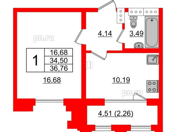 Квартира в ЖК Шепилевский, 1 комнатная, 36.76 м², 18 этаж