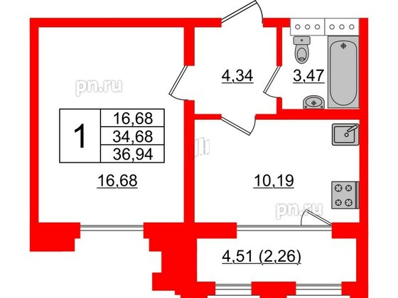 Квартира в ЖК Шепилевский, 1 комнатная, 36.94 м², 10 этаж