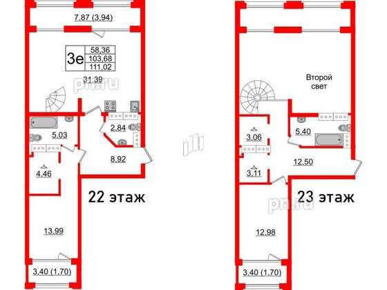 Квартира в ЖК Шепилевский, 2 комнатная, 111.02 м², 22 этаж