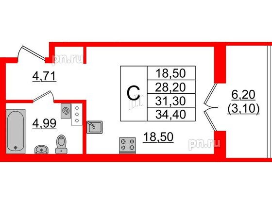 Квартира в ЖК Образцовый квартал, студия, 28.2 м², 3 этаж