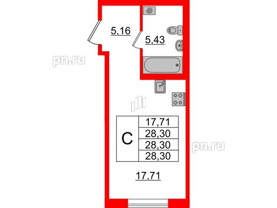 Квартира в ЖК Образцовый квартал, студия, 28.3 м², 1 этаж