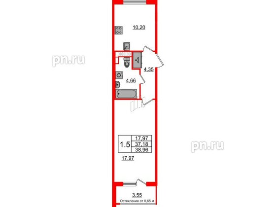 Квартира в ЖК Univer City, 1 комнатная, 37.18 м², 4 этаж