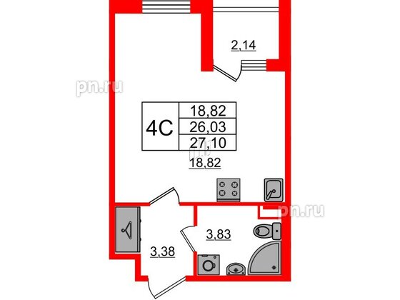 Квартира в ЖК Univer City, студия, 26.03 м², 1 этаж