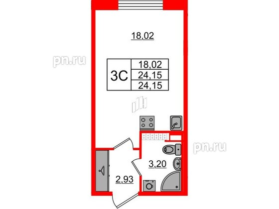 Квартира в ЖК 'Univer City', студия, 24.15 м², 4 этаж