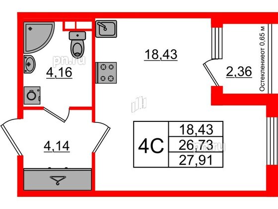 Квартира в ЖК Univer City, студия, 26.73 м², 1 этаж