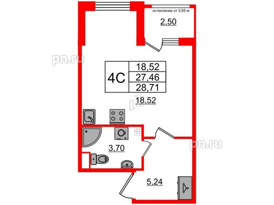 Квартира в ЖК Univer City, студия, 27.46 м², 4 этаж