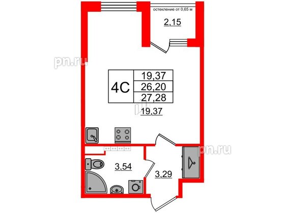 Квартира в ЖК 'Univer City', студия, 26.2 м², 4 этаж