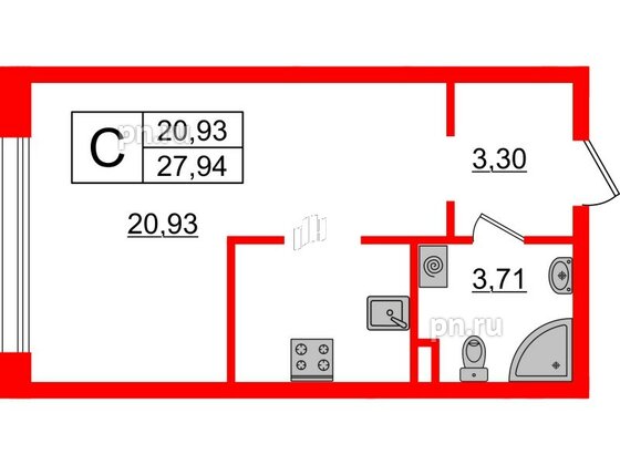 Апартаменты в ЖК ZOOM на Неве, студия, 27.94 м², 16 этаж