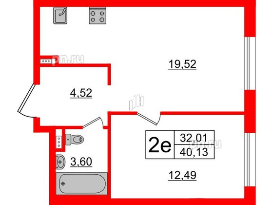 Апартаменты в ЖК ZOOM на Неве, 1 комнатные, 40.13 м², 3 этаж
