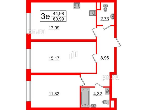 Апартаменты в ЖК ZOOM на Неве, 2 комнатные, 60.97 м², 2 этаж