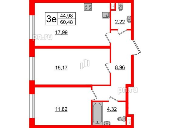 Апартаменты в ЖК ZOOM на Неве, 2 комнатные, 60.48 м², 3 этаж