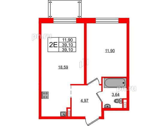 Апартаменты в ЖК ZOOM на Неве, 1 комнатные, 39.1 м², 2 этаж