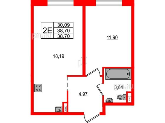 Апартаменты в ЖК ZOOM на Неве, 1 комнатные, 38.7 м², 14 этаж
