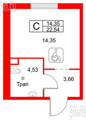 Апартаменты в ЖК ZOOM на Неве, студия, 22.54 м², 2 этаж