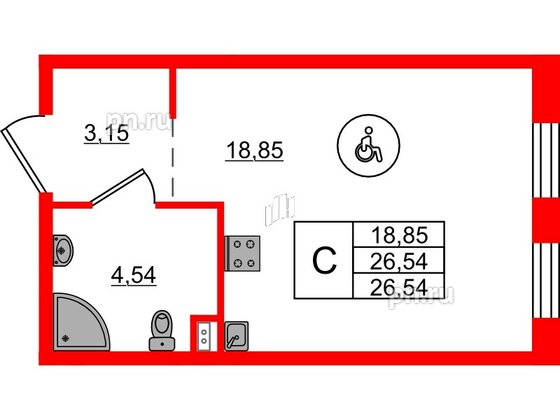 Апартаменты в ЖК ZOOM на Неве, студия, 26.54 м², 2 этаж