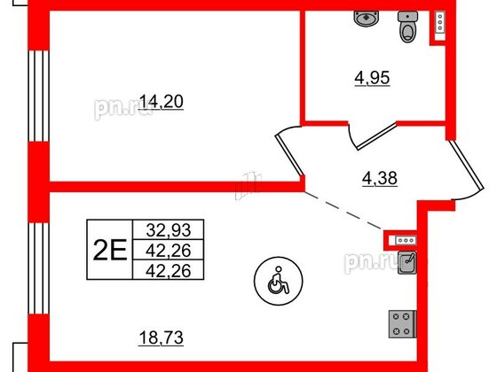 Апартаменты в ЖК ZOOM на Неве, 1 комнатные, 42.26 м², 3 этаж